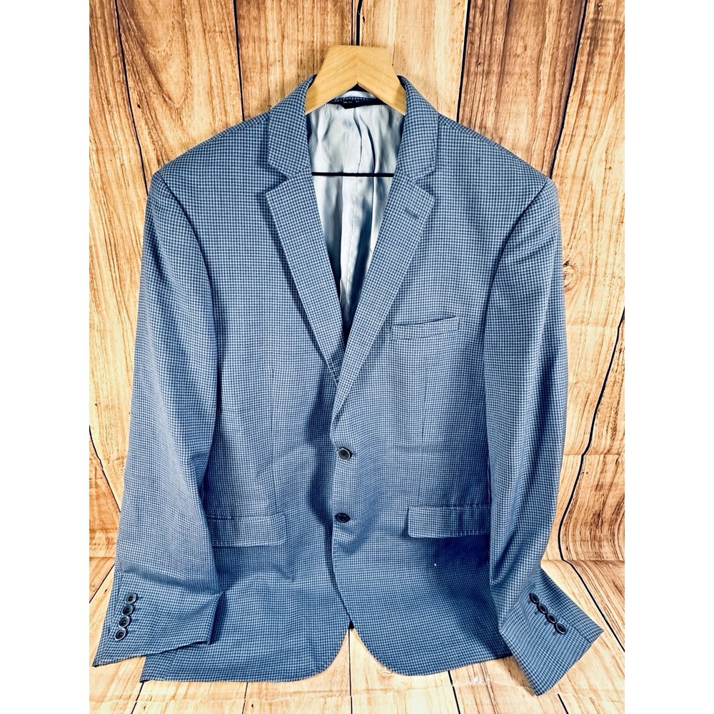 Marc Martin New York Wool Blazer Men's 44T Blue Checked 2 Button Dual Vent